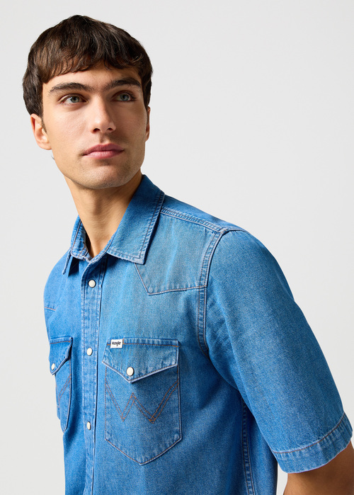 Mska Koszula Materiaowe Wrangler Short Sleeve Western Shirt Mid Wash - 112362743