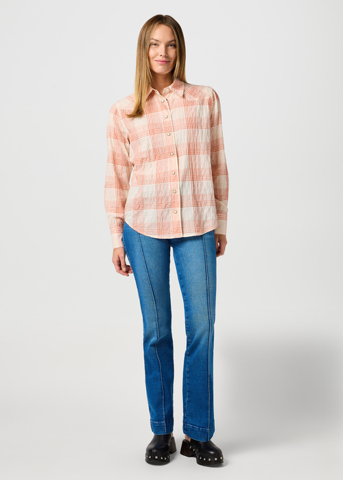 Damska Koszula Materialowa Wrangler Clean Western Shirt Vintrage White Check - 112364575