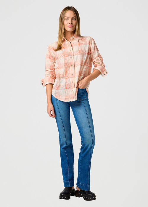 Damska Koszula Materialowa Wrangler Clean Western Shirt Vintrage White Check - 112364575