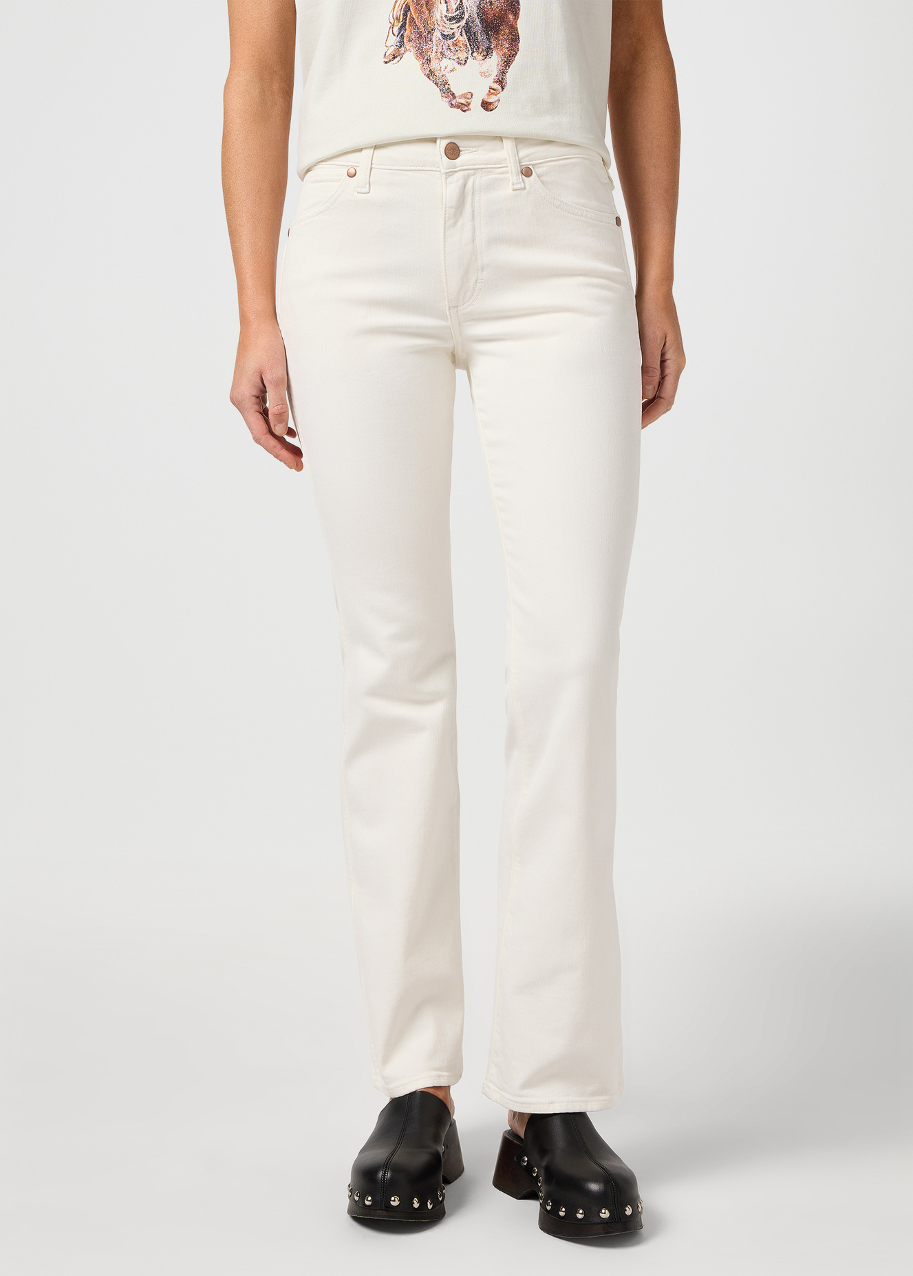 Damskie Spodnie Dzinsowe Wrangler Mid Resie Boot Worn White - 112362665