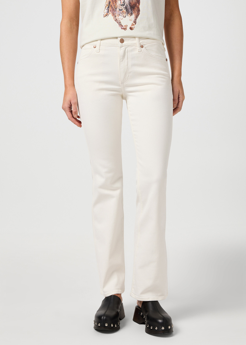 Damskie Spodnie Dinsowe Wrangler Mid Resie Boot Worn White - 112362665