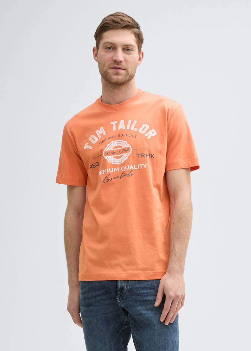 Mski T Shirt Tom Tailor T Shirt With Logo Print Brick Orange - 1037735-37755