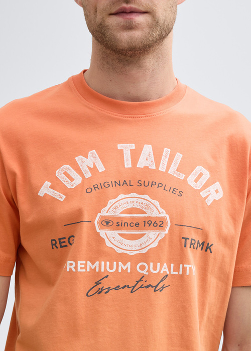 Mski T Shirt Tom Tailor T Shirt With Logo Print Brick Orange - 1037735-37755