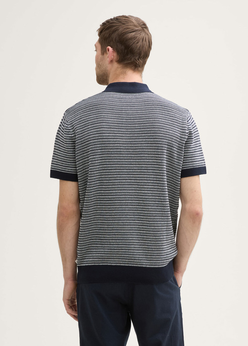 Meska Koszulka Polo Tom Tailor Knitted Cotton Polo Shirt Navy White Fancy Stripe - 1046321-37780