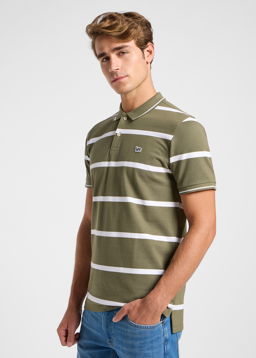 Meska Koszulka Polo Lee Pique Polo Mercantile Stripe Green - 112363858