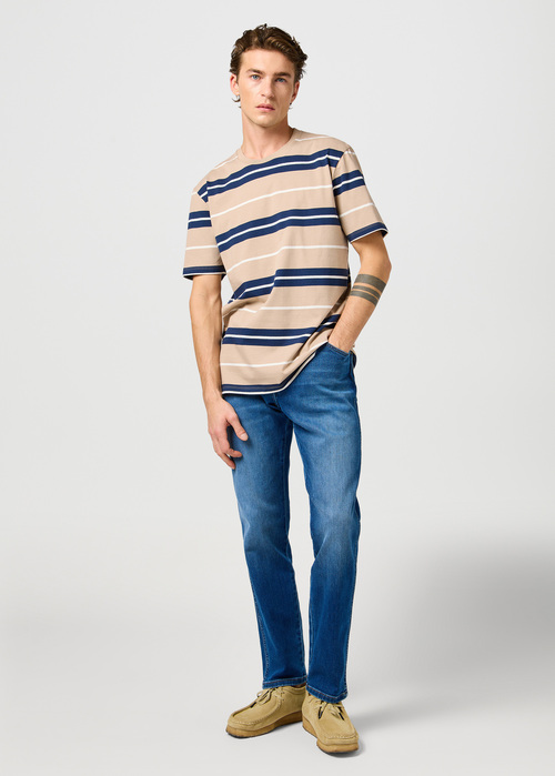 Mski T Shirt Wrangler Stripe Tee Timberwolf - 112362785
