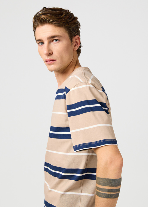 Mski T Shirt Wrangler Stripe Tee Timberwolf - 112362785