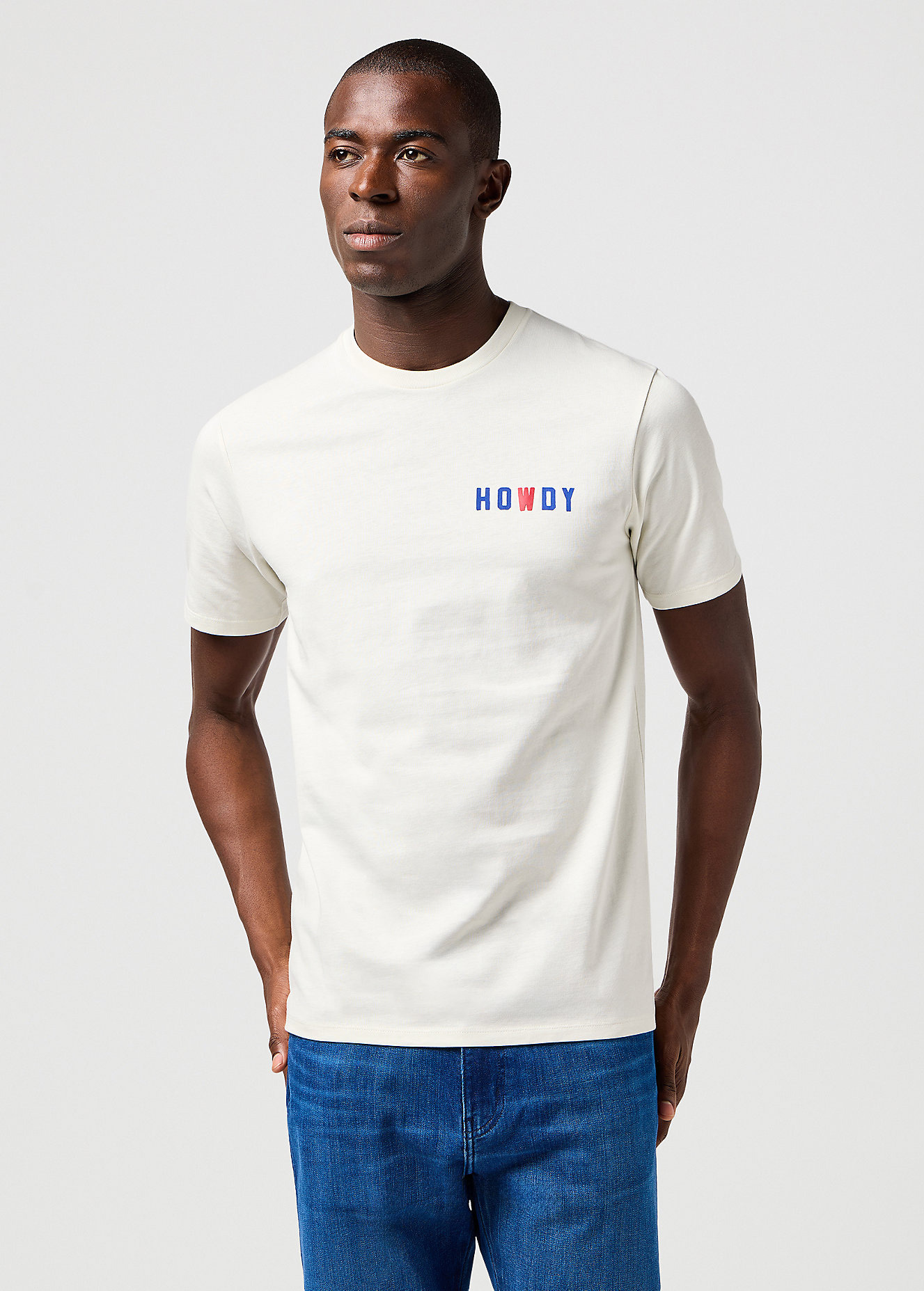 Meski T Shirt Wrangler Small Logo Tee Vitange White Howdy - 112362686