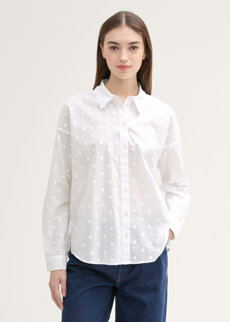 Damska Koszula Materialowa Tom Tailor Blouse With Dotted Texture White - 1043137-20000