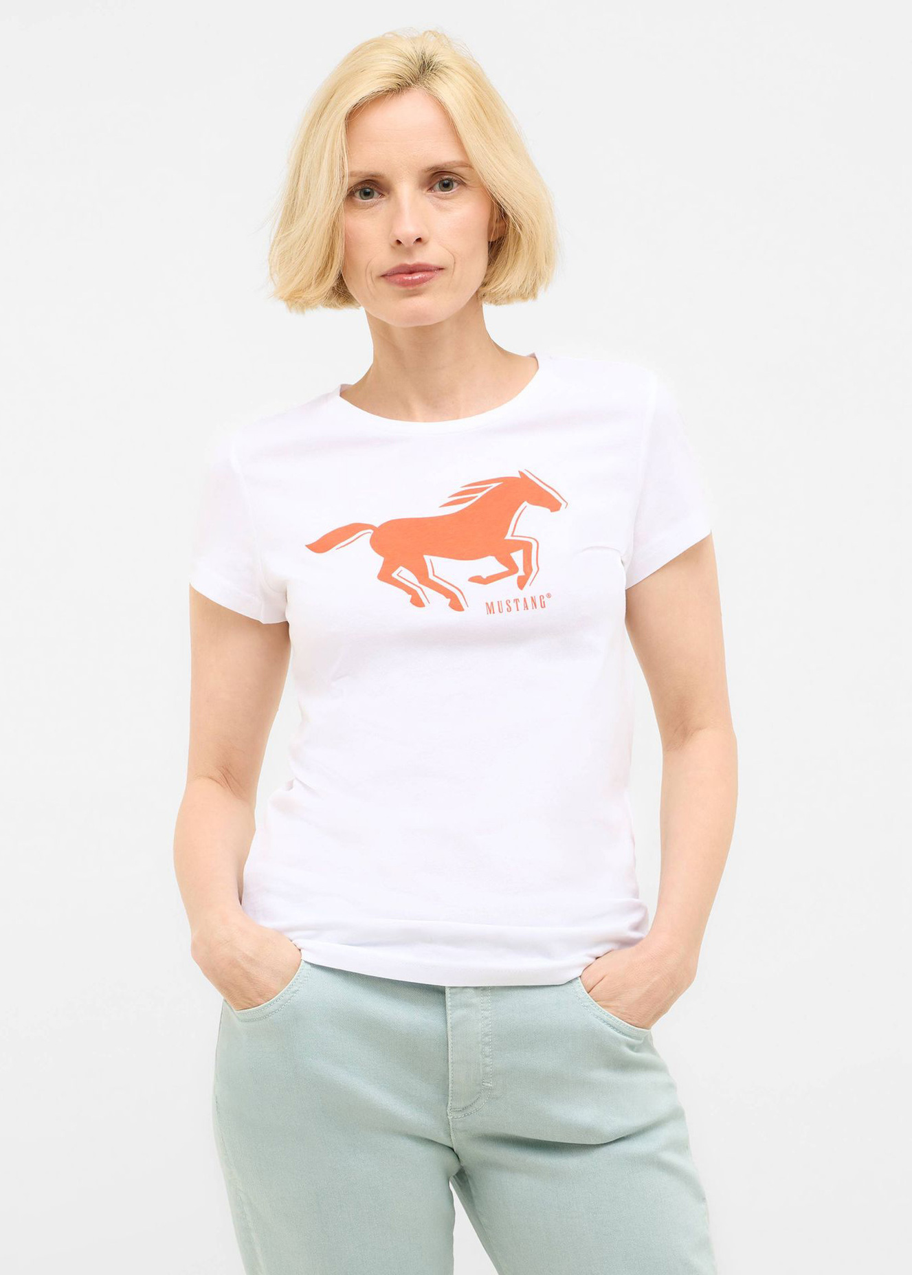 Damski T Shirt Mustang Loa General White - 1016508-2045