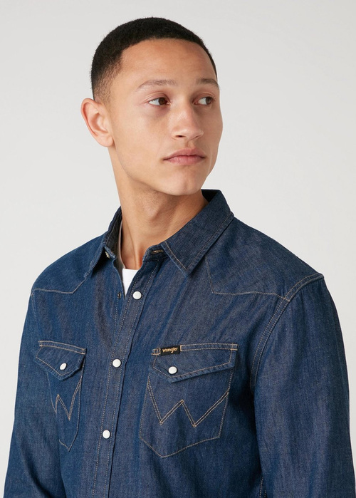 Meska Koszula Dzinsowe Wrangler Long Sleeve Western Shirt Dark Stone - 112130116