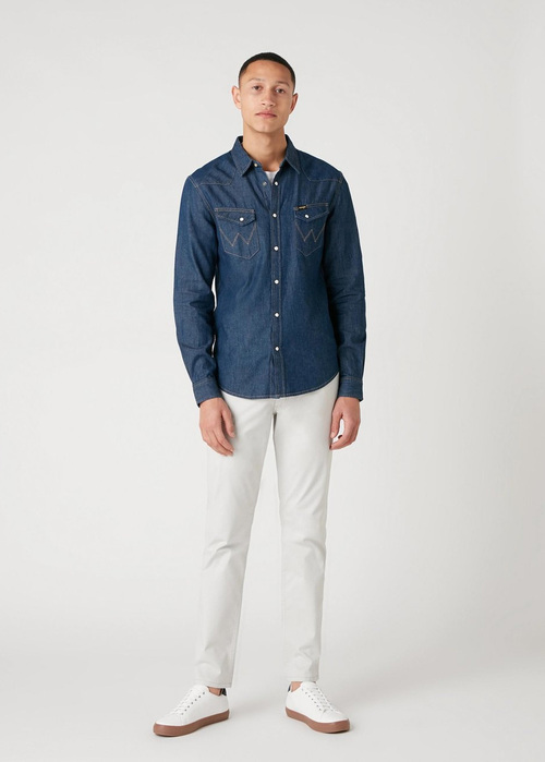 Meska Koszula Dzinsowe Wrangler Long Sleeve Western Shirt Dark Stone - 112130116