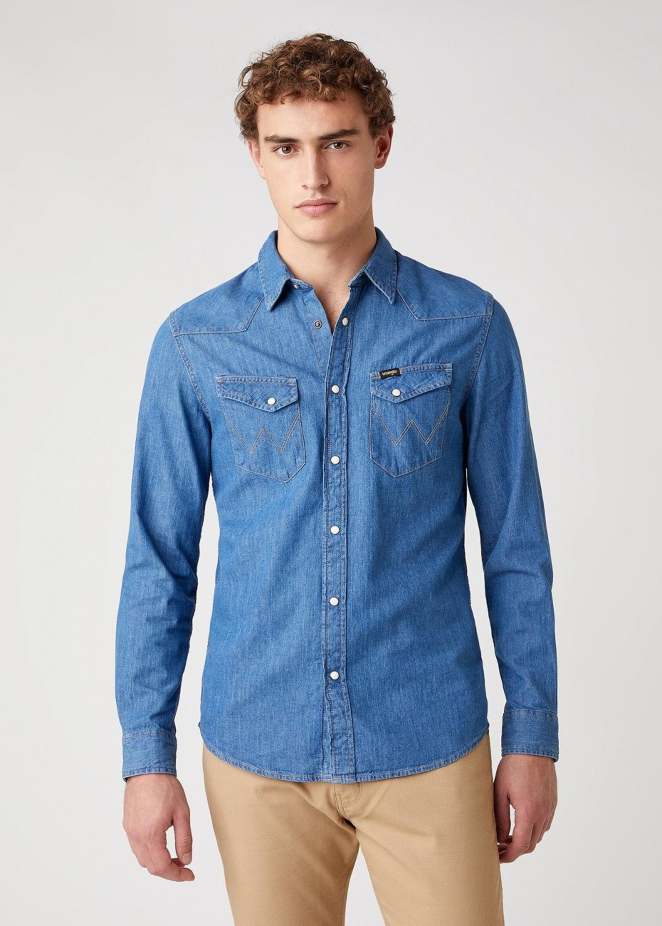 Meska Koszula Dzinsowe Wrangler Western Shirt Mid Stone - 112130117