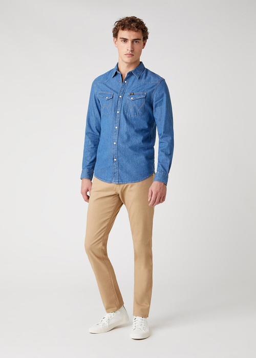 Meska Koszula Dzinsowe Wrangler Western Shirt Mid Stone - 112130117