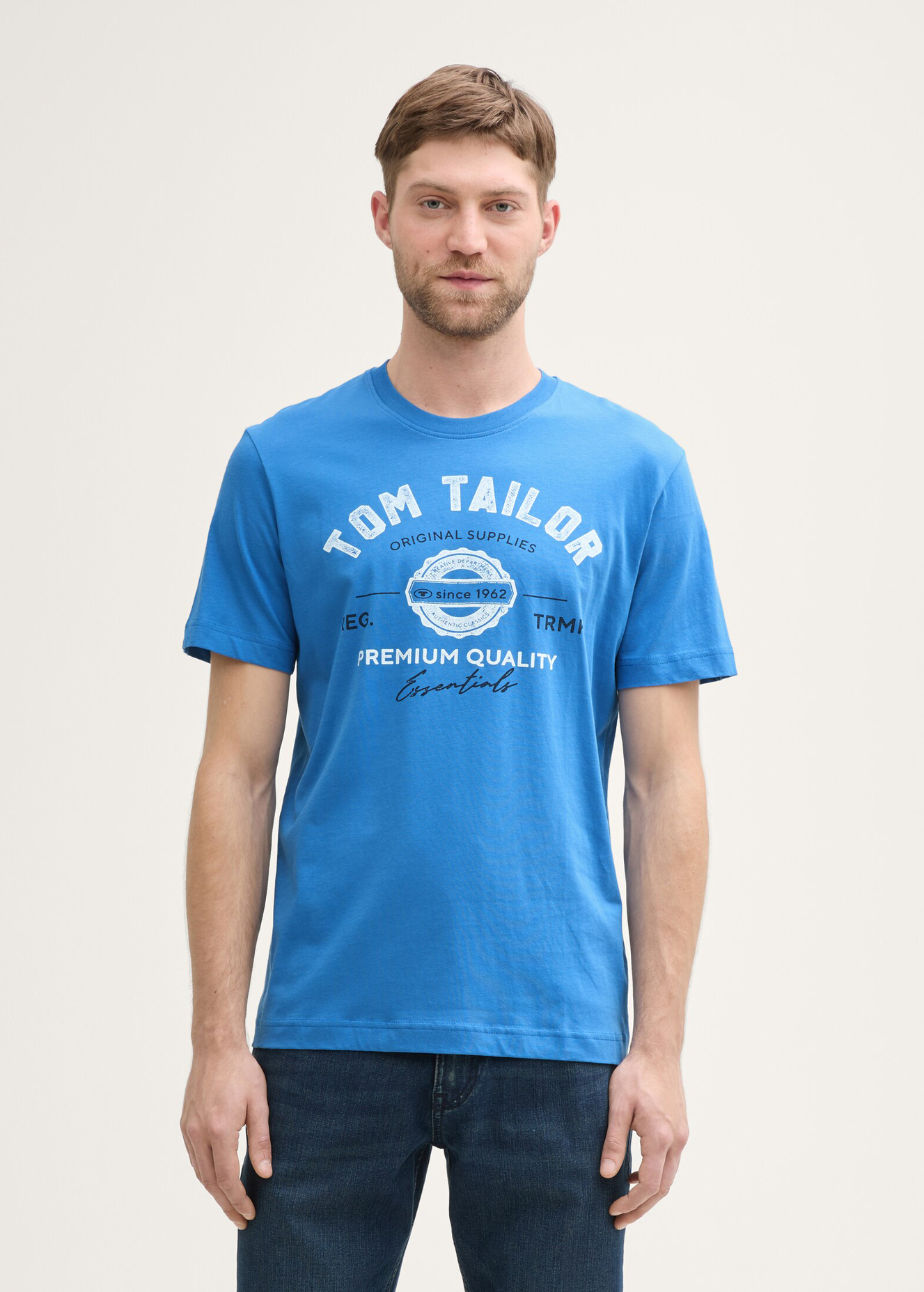 Meski T Shirt Tom Tailor T Shirt With Logo Print Sapphire Blue - 1037735-11356