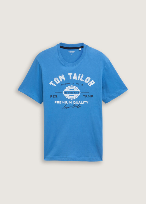 Meski T Shirt Tom Tailor T Shirt With Logo Print Sapphire Blue - 1037735-11356
