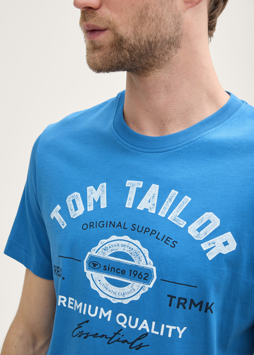 Meski T Shirt Tom Tailor T Shirt With Logo Print Sapphire Blue - 1037735-11356