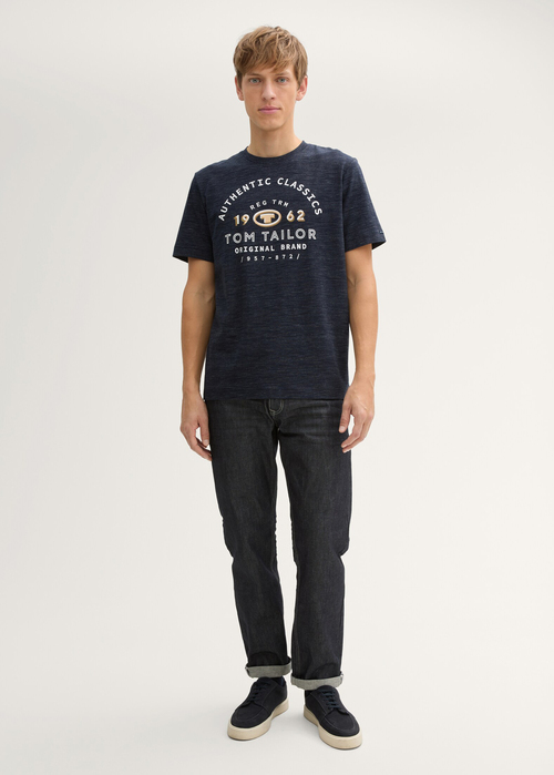 Meski T Shirt Tom Tailor T Shirt With Logo Print Sky Captain Blue Stripy Inject - 1045625-32450