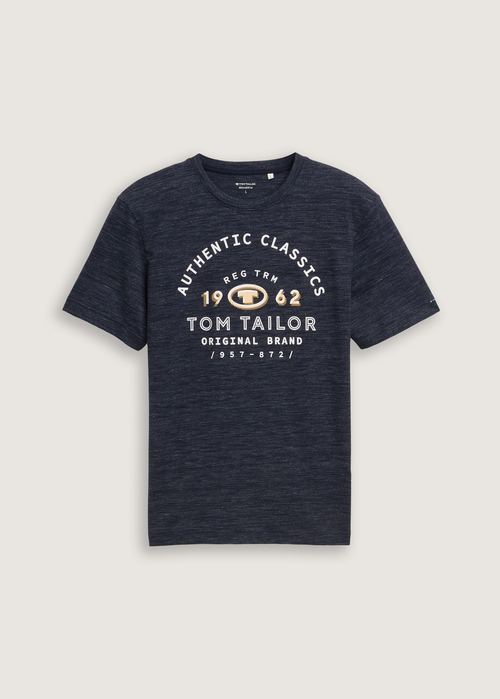 Meski T Shirt Tom Tailor T Shirt With Logo Print Sky Captain Blue Stripy Inject - 1045625-32450