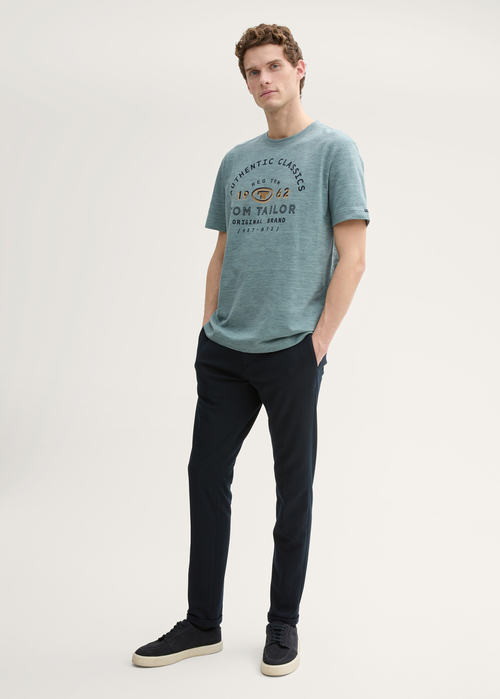 Meski T Shirt Tom Tailor T Shirt With Logo Print Grey Mint Navy Injected - 1045625-37578