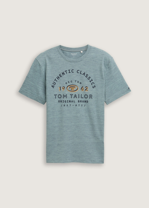 Meski T Shirt Tom Tailor T Shirt With Logo Print Grey Mint Navy Injected - 1045625-37578