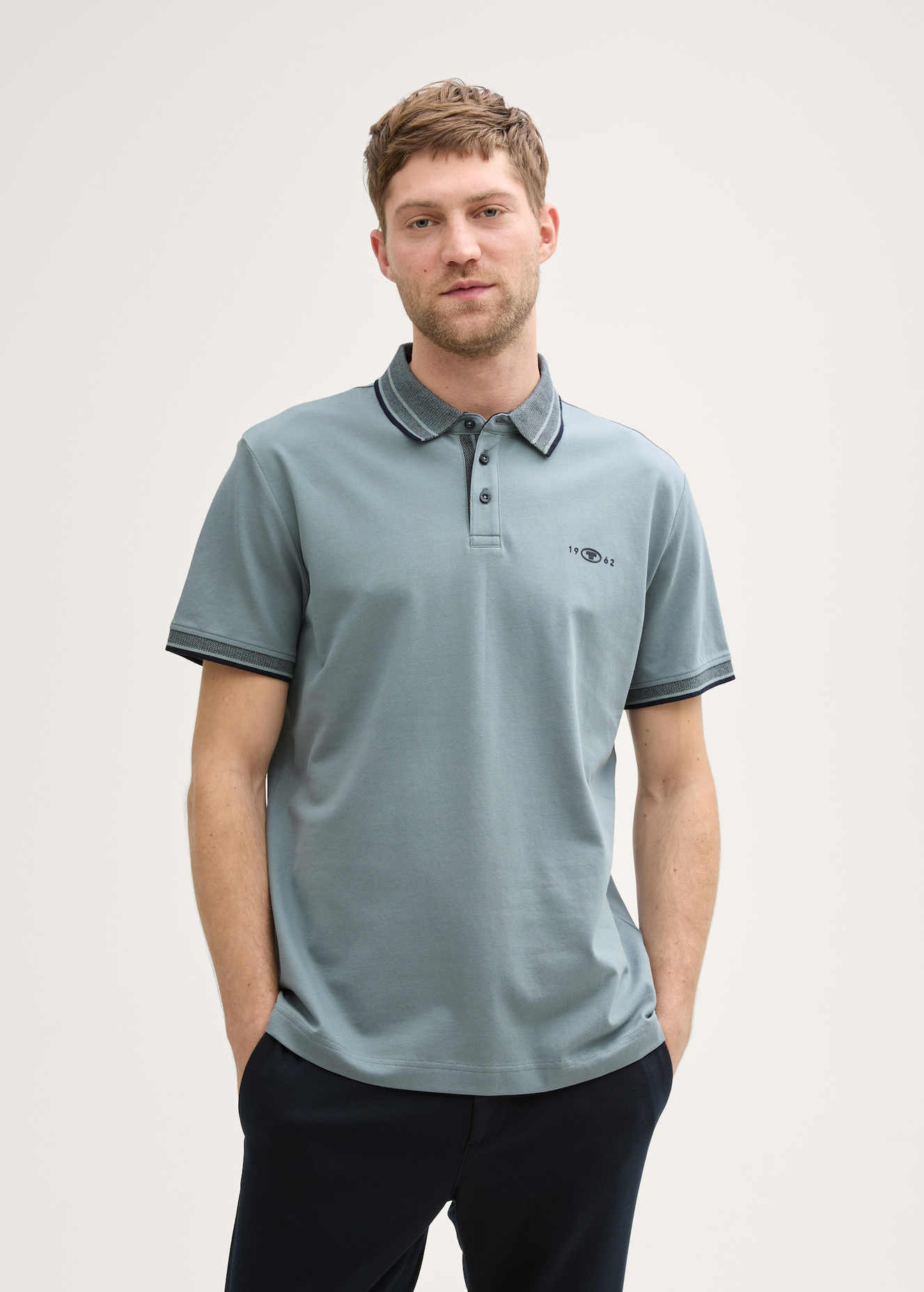 Meska Koszulka Polo Tom Tailor Piqu Polo Shirt With Stretch Grey Mint - 1045629-27475