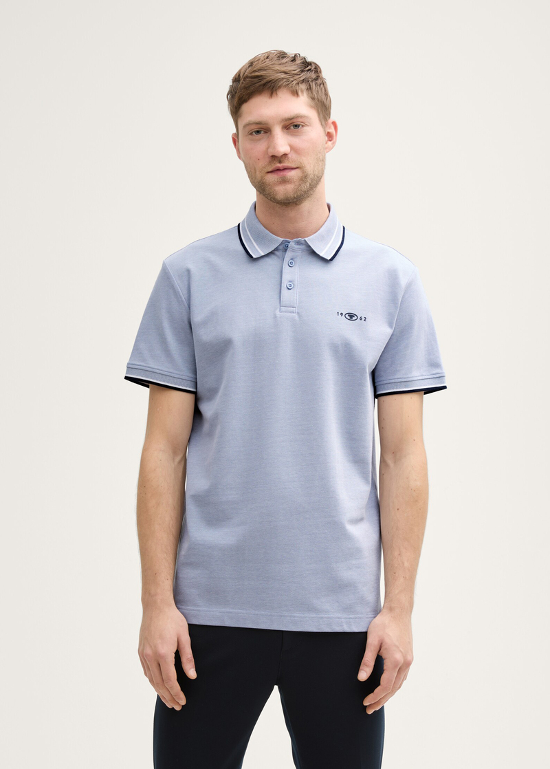 Meska Koszulka Polo Tom Tailor Piqu Polo Shirt With Stretch Dove Blue White Two Tone Pique - 1045629-37680