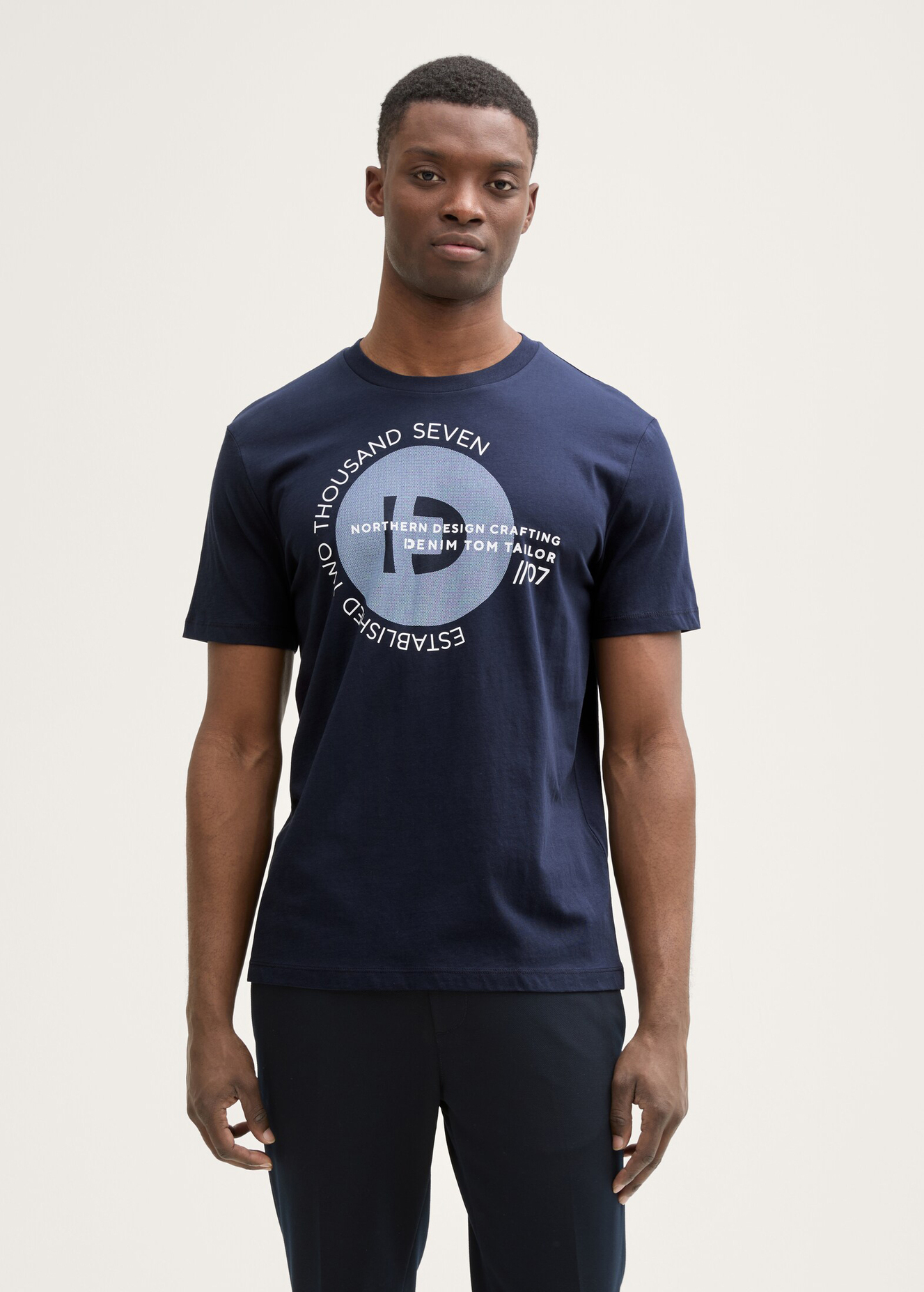 Meski T Shirt Tom Tailor Basic T Shirt With Logo Print Dark Navy - 1043491-22813
