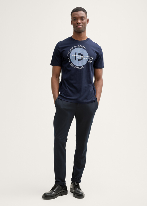 Meski T Shirt Tom Tailor Basic T Shirt With Logo Print Dark Navy - 1043491-22813