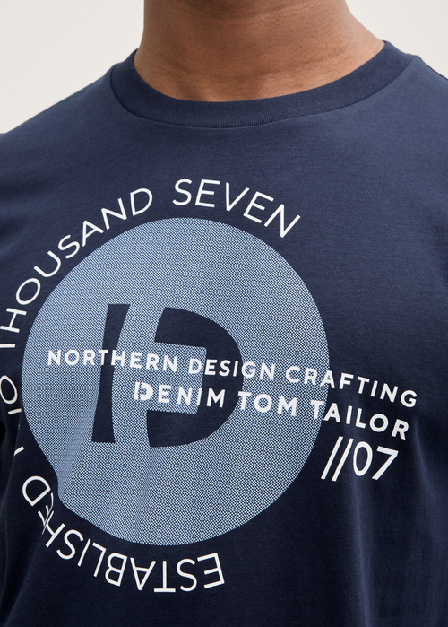 Mski T Shirt Tom Tailor Basic T Shirt With Logo Print Dark Navy - 1043491-22813