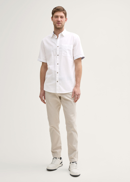 Meska Koszula Materialowe Tom Tailor Regular Fit Short Sleeve Shirt With Linen Content White - 1045098-20000