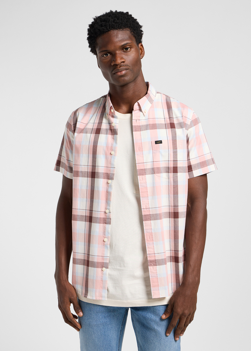 Meska Koszula Materialowe Lee Shoty Sleeve Button Down Shirt Rosa Aurora Check - 112363689