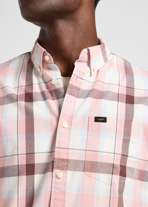 Meska Koszula Materialowe Lee Shoty Sleeve Button Down Shirt Rosa Aurora Check - 112363689