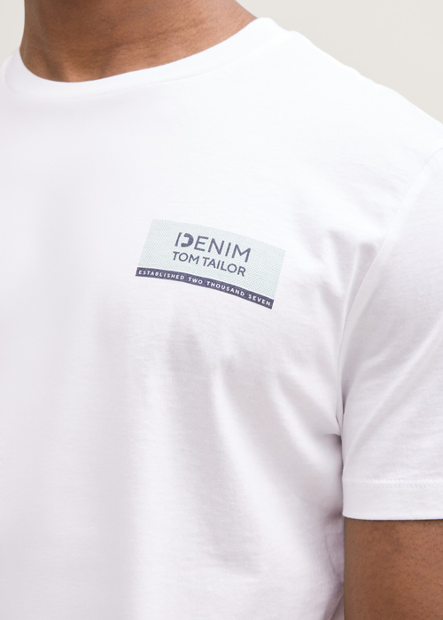 Meski T Shirt Tom Tailor Basic T Shirt With Logo Print Outdoor White - 1043491-16453