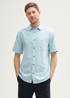 Meska Koszula Materialowe Tom Tailor Regular Fit Short Sleeve Shirt With Linen Content Pastel Turquoise Chambray - 1045098-37198