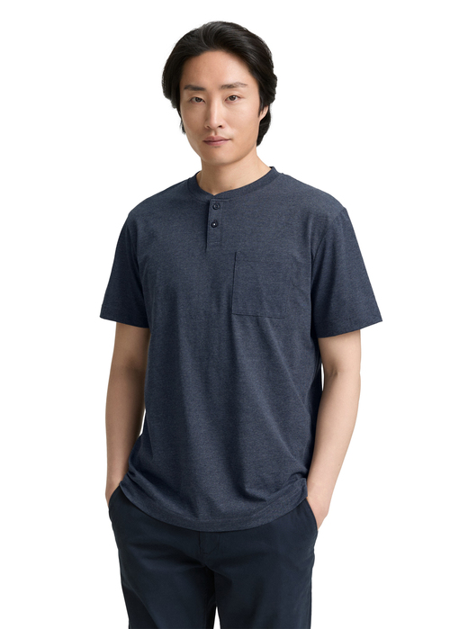 Tom Tailor Henley T-shirt With Breast Pocket - Sky Captain Blue White Melange 1047776-19024