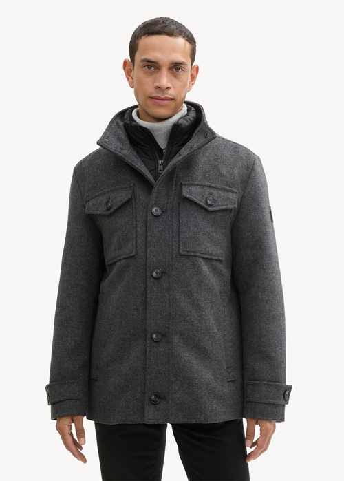 Tom Tailor 2-in-1 Jacket In Wool - Dark Grey Black Herringbone 1042209-30500