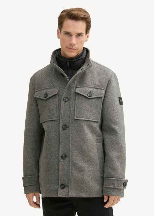Tom Tailor 2-in-1 Jacket In Wool - Steel Grey Wool Twill 1042209-36084