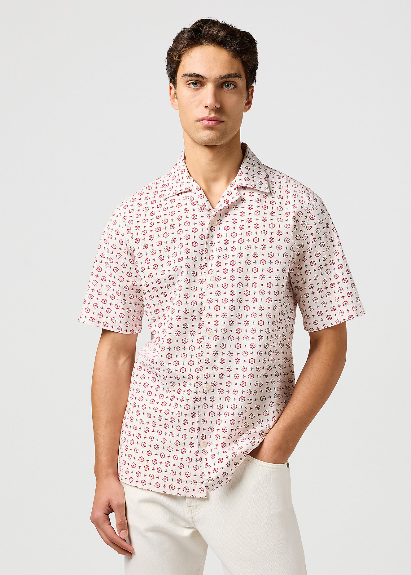 Meska Koszula Materialowe Wrangler Short Sleeve Resort Shirt White Geo - 112362762