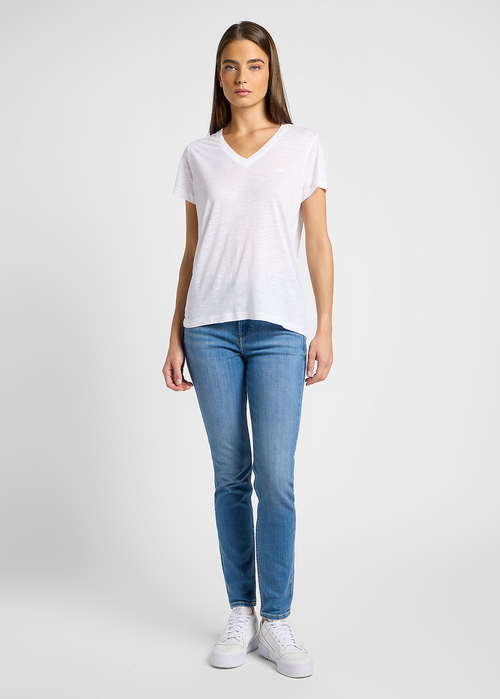 Damski T Shirt Lee V Neck Tee Bright White - 112360426