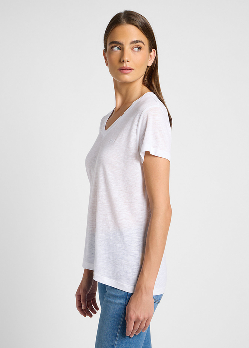 Damski T Shirt Lee V Neck Tee Bright White - 112360426