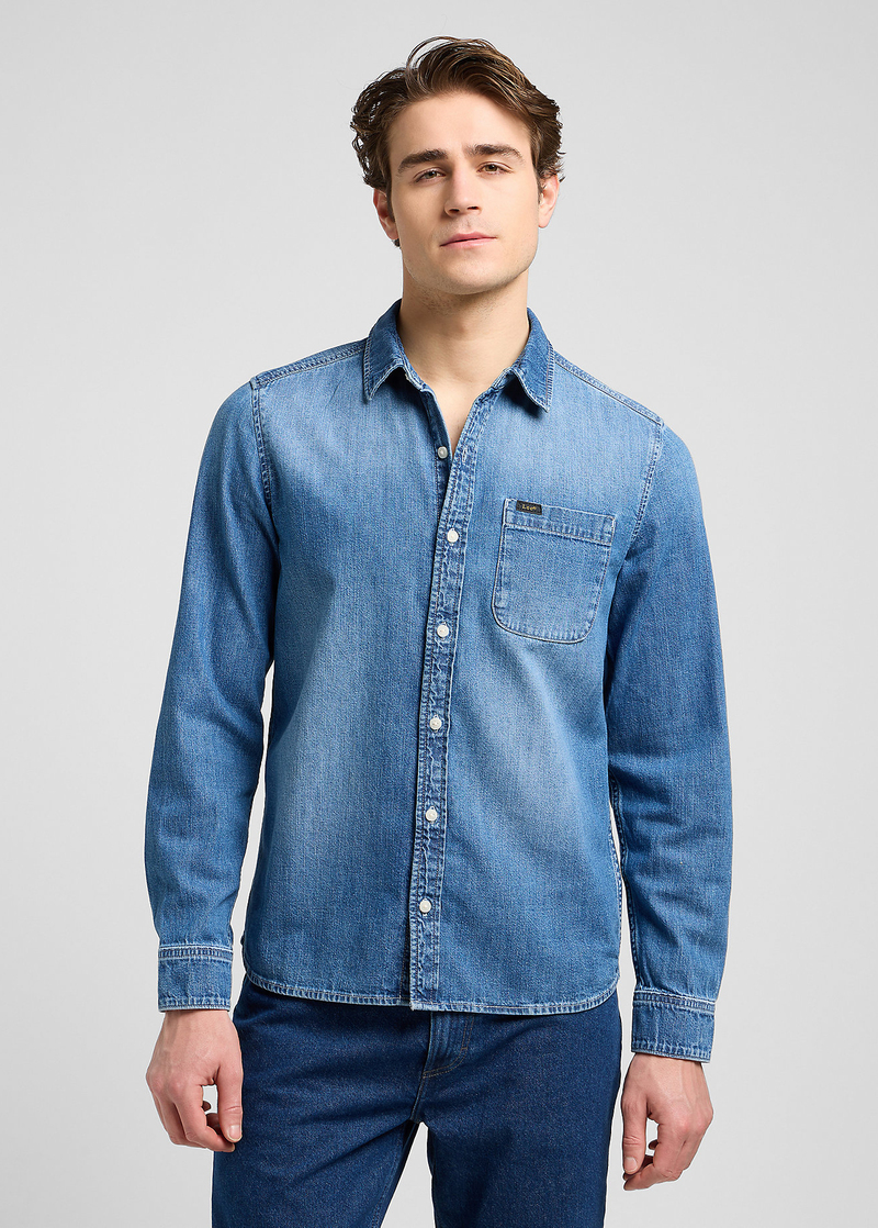 Meska Koszula Dzinsowe Lee Leesure Shirt Mid Blue Denim - 112370551