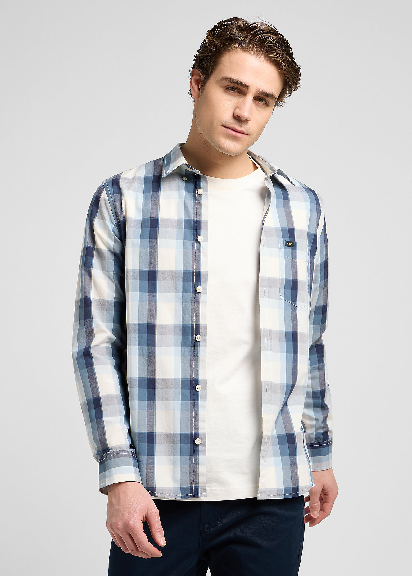 Meska Koszula Materialowe Lee Button Down Shirt Vintage Blue Ombre Check - 112370544