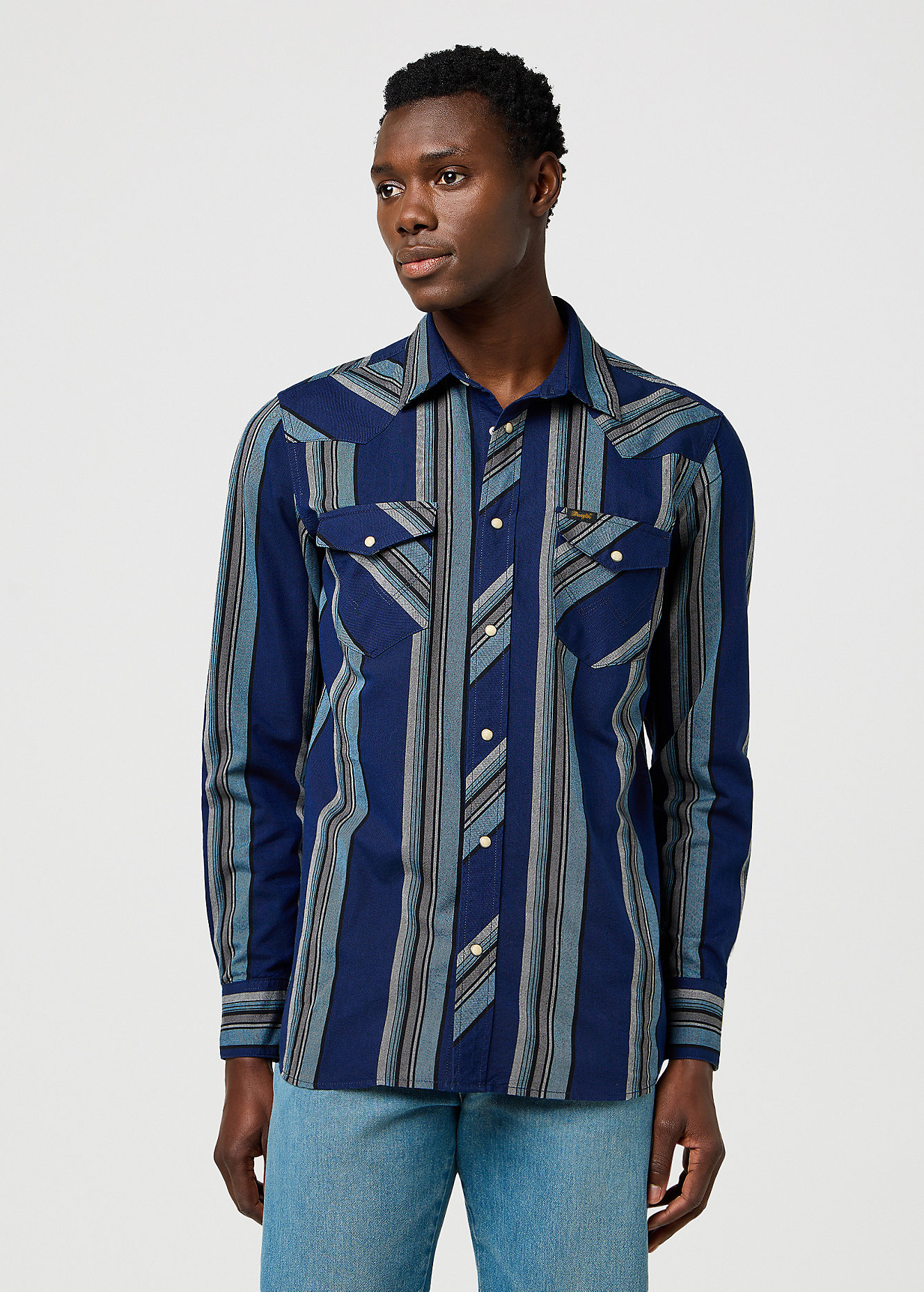 Meska Koszula Materialowe Wrangler Western Indigo Shirt Vintage Blue - 112371432