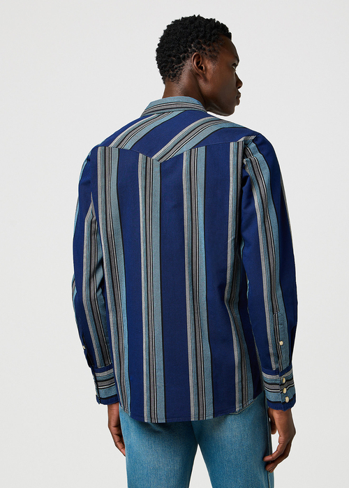 Meska Koszula Materialowe Wrangler Western Indigo Shirt Vintage Blue - 112371432