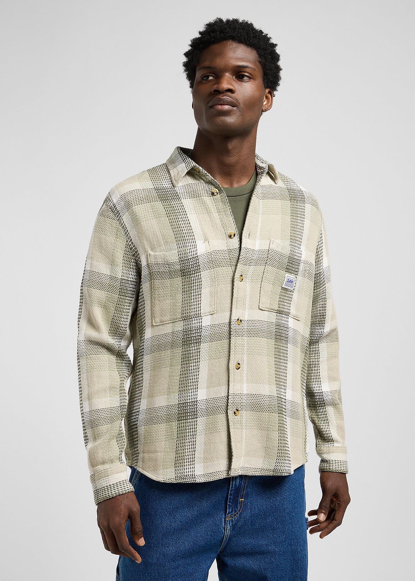 Mska Koszula Materiaowe Lee Worker Shirt 20 Oak Moss Plaid Check - 112371303