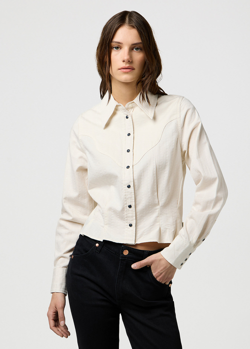 Wrangler Femme Peplum Shirt - Pinstar White 112370781