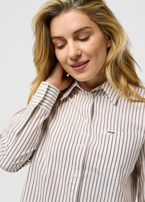 Wrangler One Pocket Shirt - Cognac Stripe 112370777
