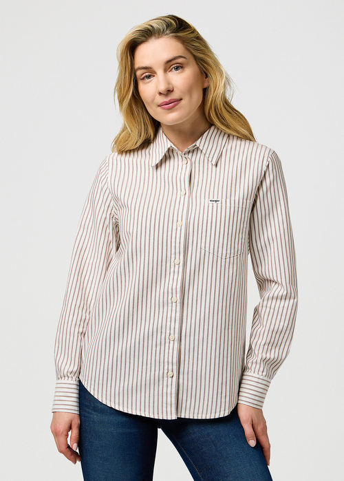 Damska Koszula Materialowa Wrangler One Pocket Shirt Cognac Stripe - 112370777
