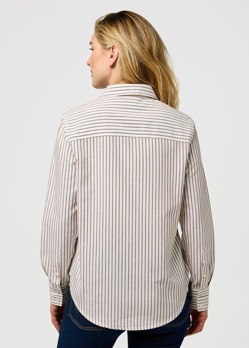 Damska Koszula Materiaowa Wrangler One Pocket Shirt Cognac Stripe - 112370777